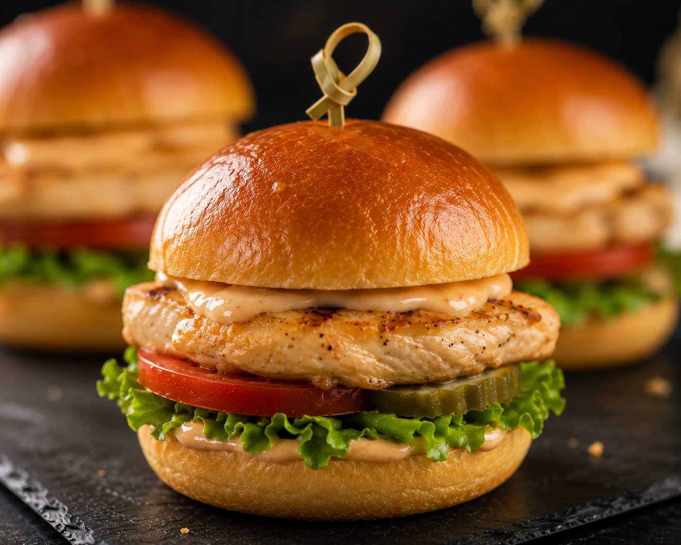 Mini grilled chicken slider on a brioche bun