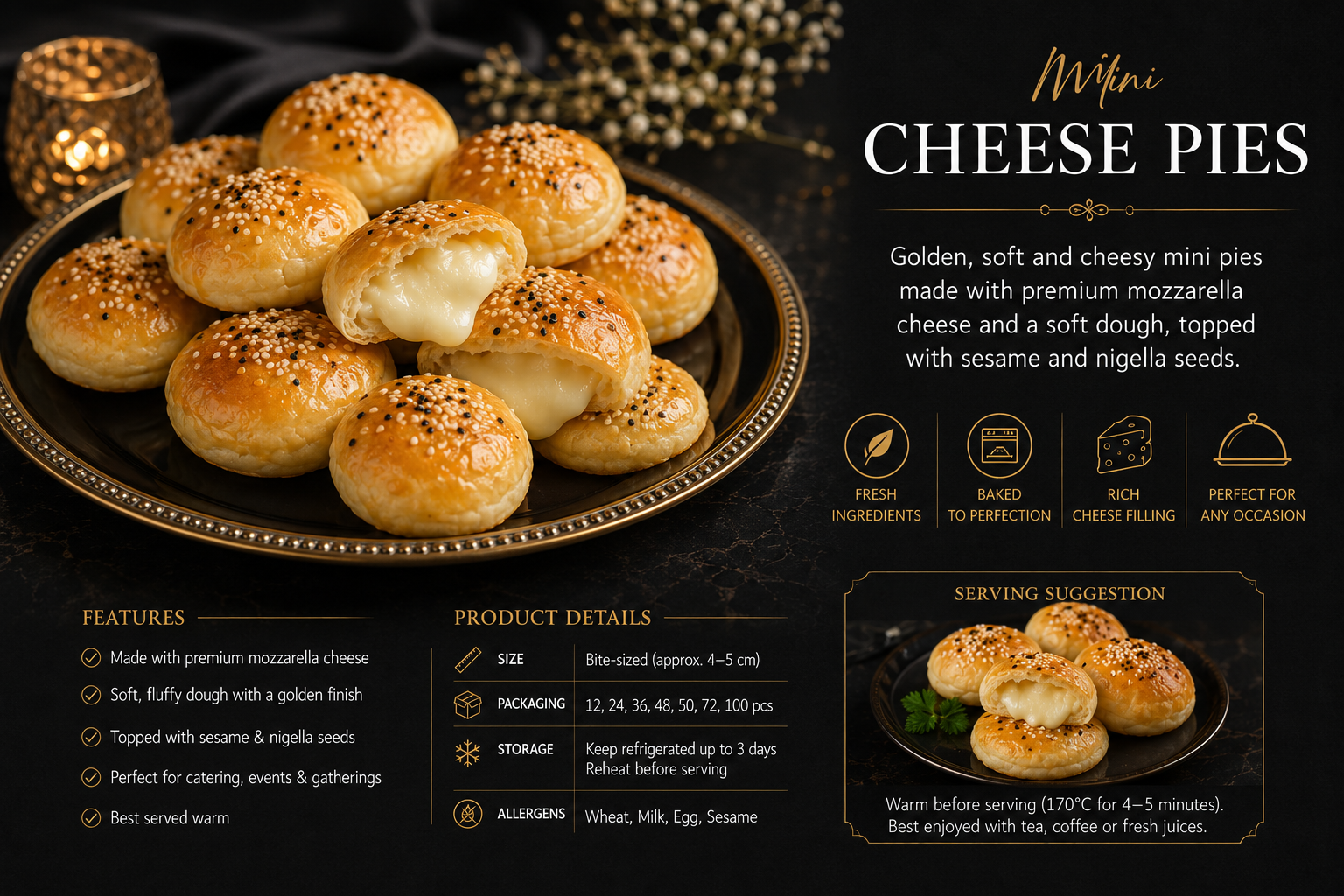 Golden mini cheese pies filled with mozzarella