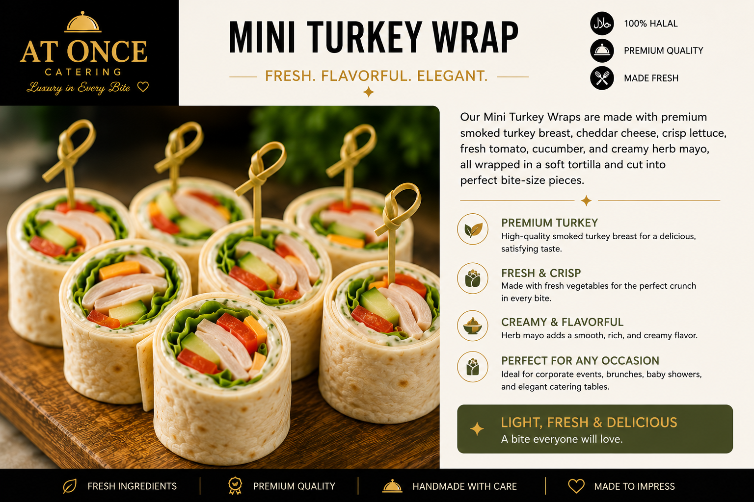 Mini turkey wraps with cheddar and fresh vegetables