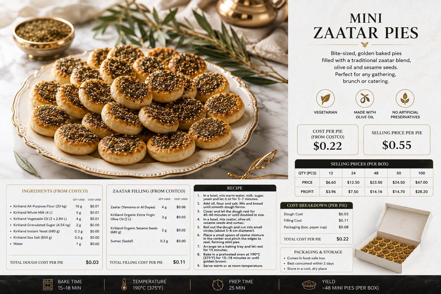 Golden mini zaatar pies with sesame seeds